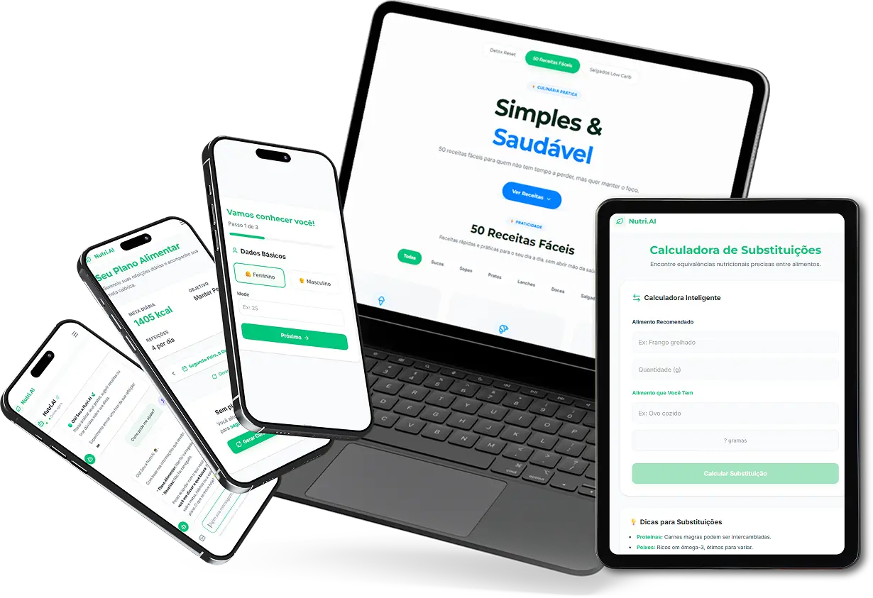 App Nutri.AI em dispositivos flutuantes
